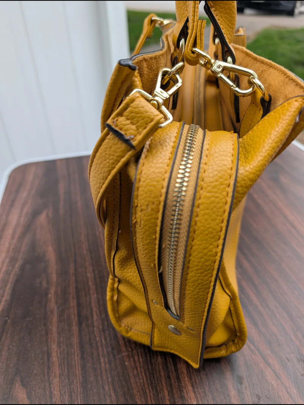 Steve Madden Pebbled Mustard Leather Tote with Gold Hardware